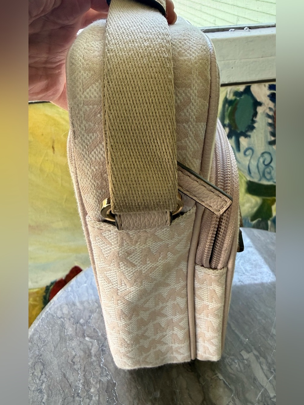 Michael Kors Cream Blush Signature Canvas Crossbody GUC - Picture 6 of 13